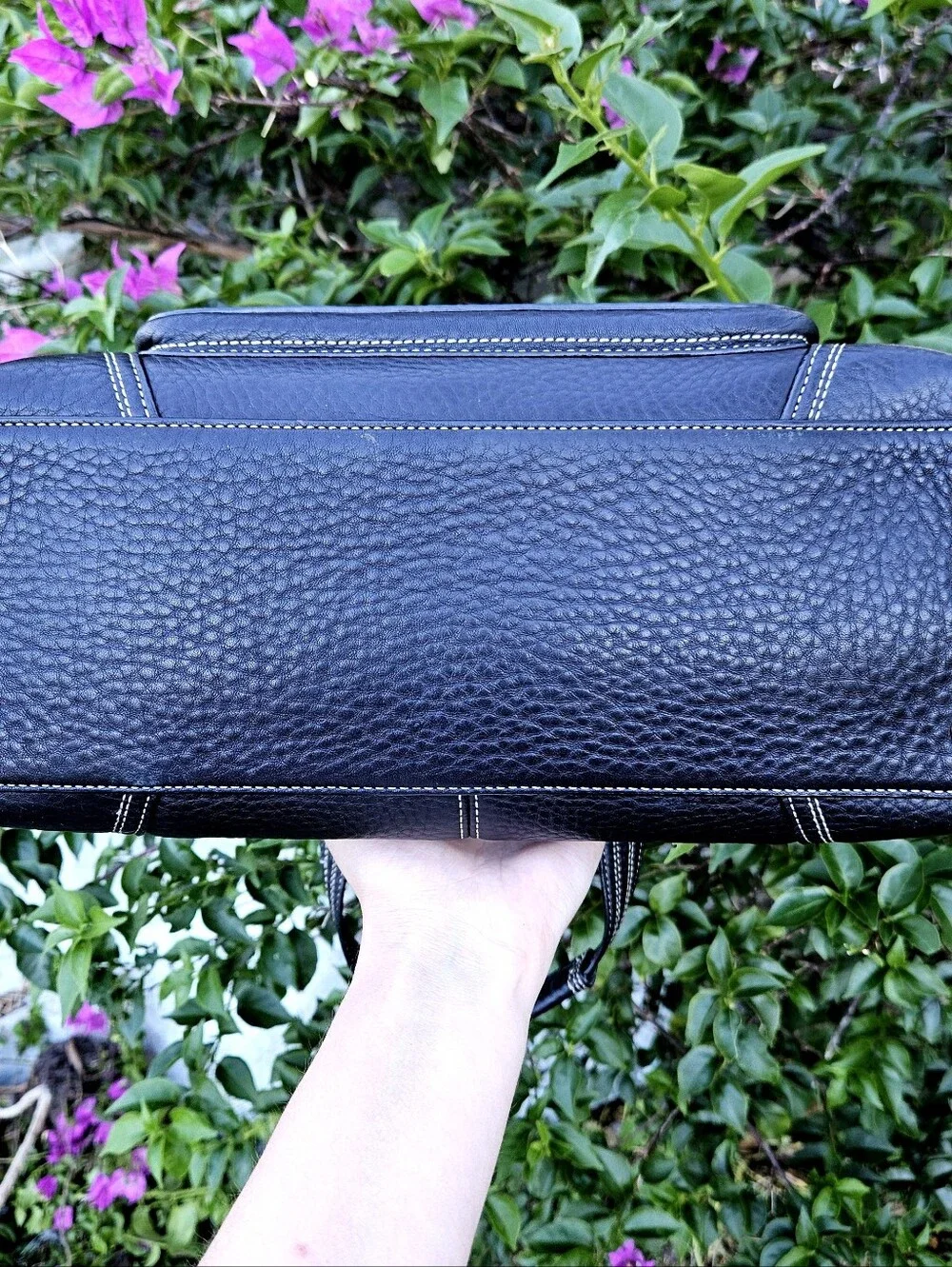 Coach Hampton Domed Satchel F13963 Black Pebbled Leather Turnlock Bag